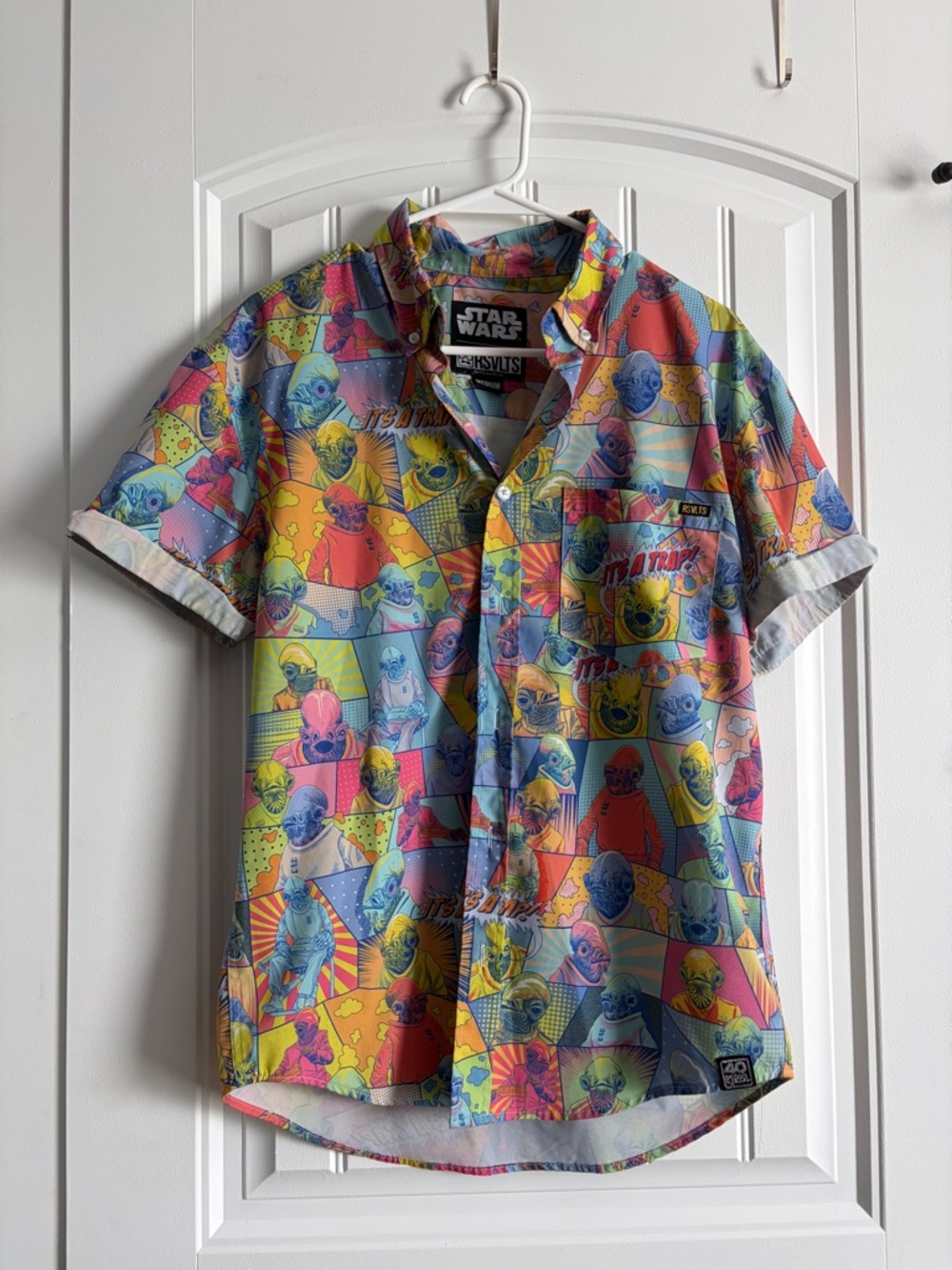 RSVLTS Multicolor Pop-Art Star Wars Short Sleeve Button-Down Shirt